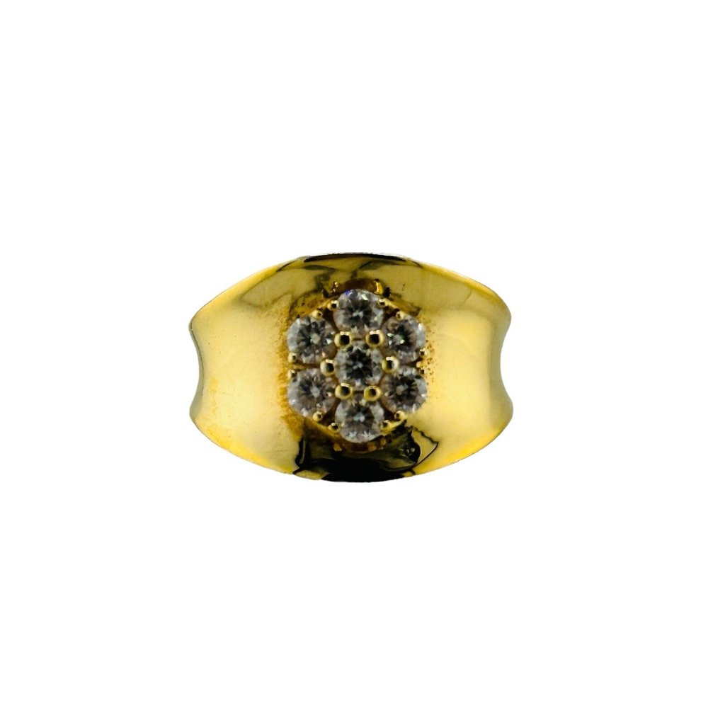 Gold Vermiel Sterling Silver Flower Crystal Wide Band Ring Size 7.25 Signed Paj